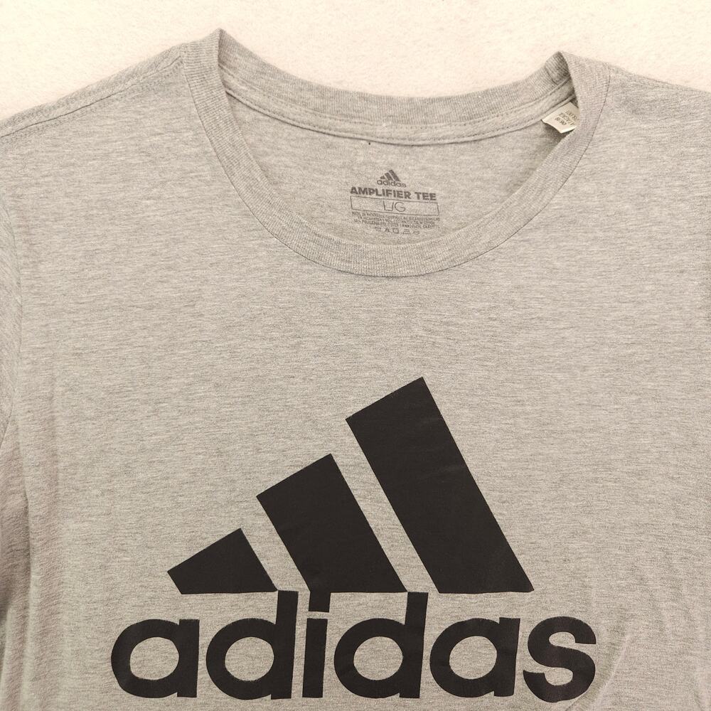 Adidas Casual Graphic Crew Neck Short Sleeve Shirt Mens Size Large L Gray Black